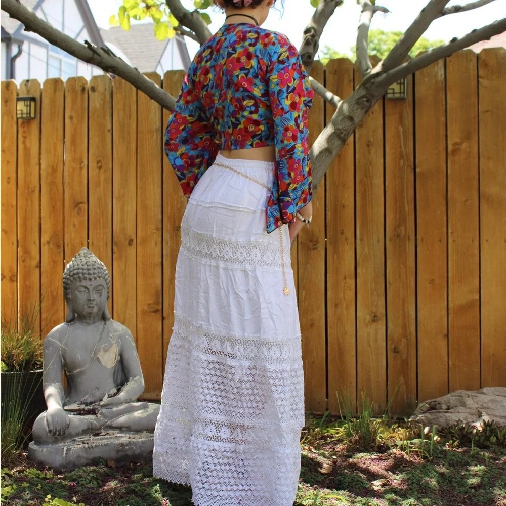 Cottagecore Long White Skirt - Picture 11 of 12